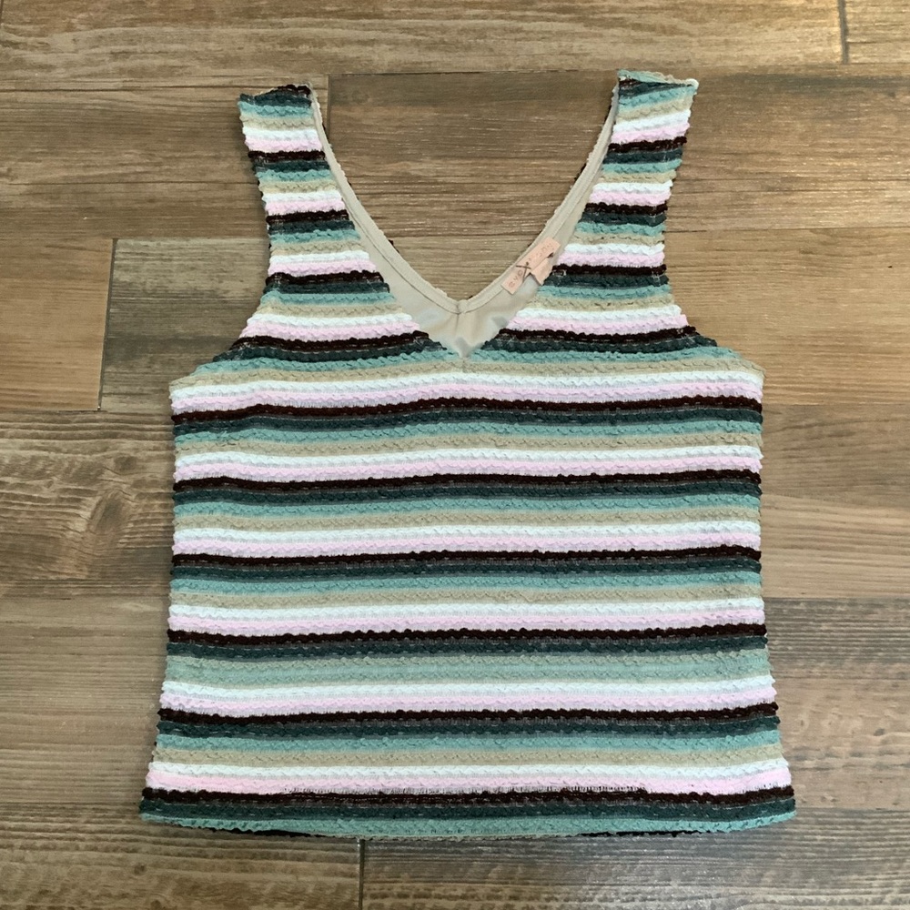 Evolutionary Women Medium Pastel Multicolor Ribbed Crop Tank Top